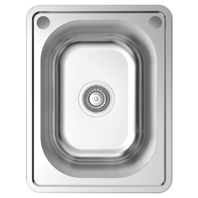 Fienza Tiva stainless steel topmount laundry sink, single bowl, 2 tap holes, polished finish, top view