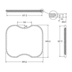 Technical drawing of Fienza Tiva oak sink chopping board, showing 397 x 347mm dimensions and profile details