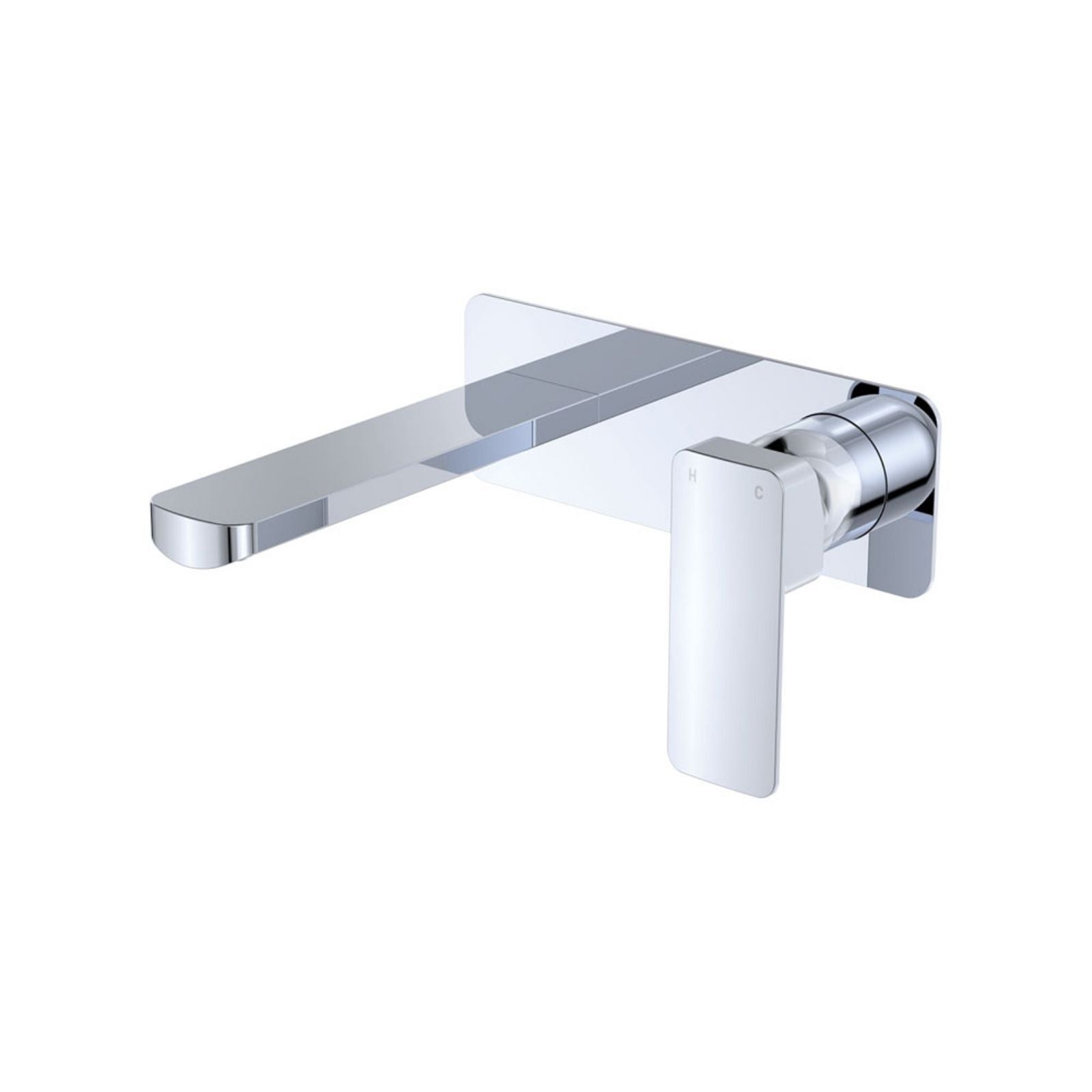 Fienza Tono wall basin/bath mixer set in chrome with large rectangular plate and single lever handle