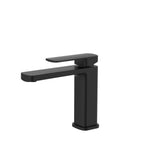 Fienza Tono basin mixer in matte black, modern square design, shown on a white background
