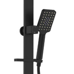 Fienza Tono Deluxe twin rail shower in matte black with square hand shower on vertical wall rail logo to middle