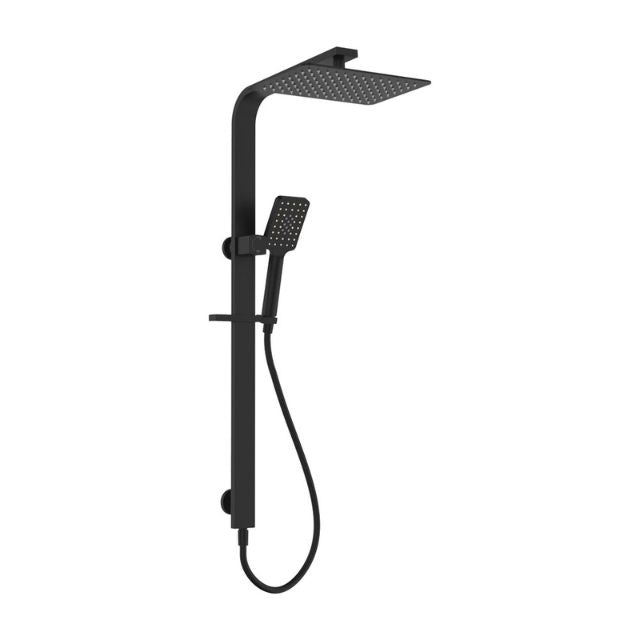 Fienza Tono Deluxe twin shower in matte black with square overhead shower, hand shower and rail mount