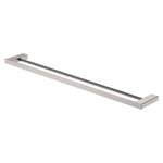 Fienza Tono double towel rail in brushed nickel, rectangular stainless steel bathroom accessory, angled view