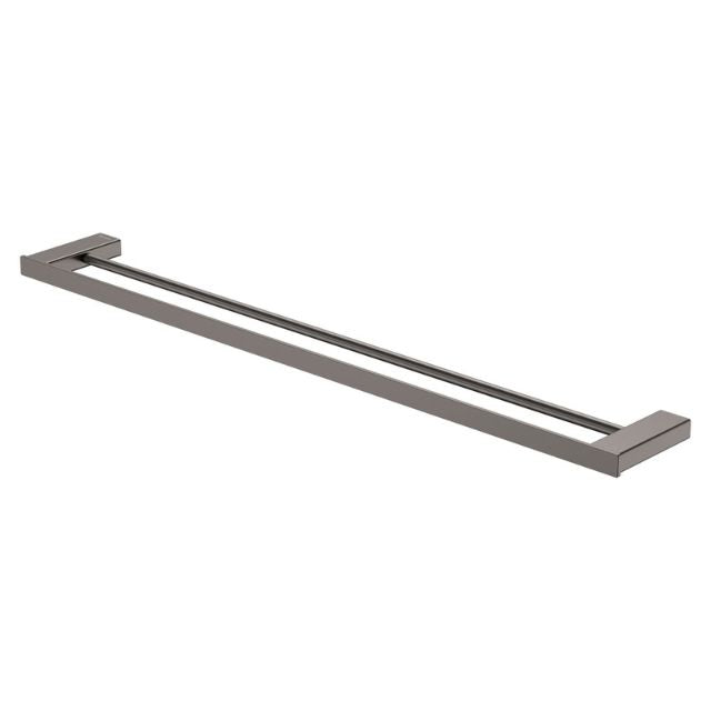 Fienza Tono double towel rail in gun metal, slim rectangular wall-mounted bathroom accessory