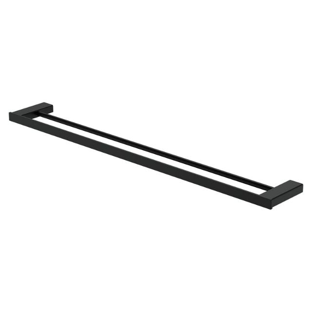 Fienza Tono double towel rail in matte black, rectangular wall-mounted bathroom accessory