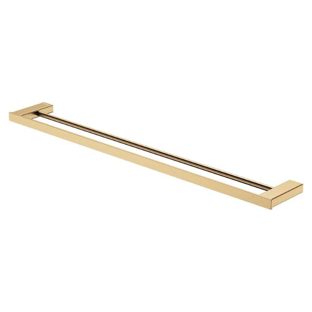 Fienza Tono double towel rail in urban brass, 810mm rectangular design with two slim rails and square wall mounts