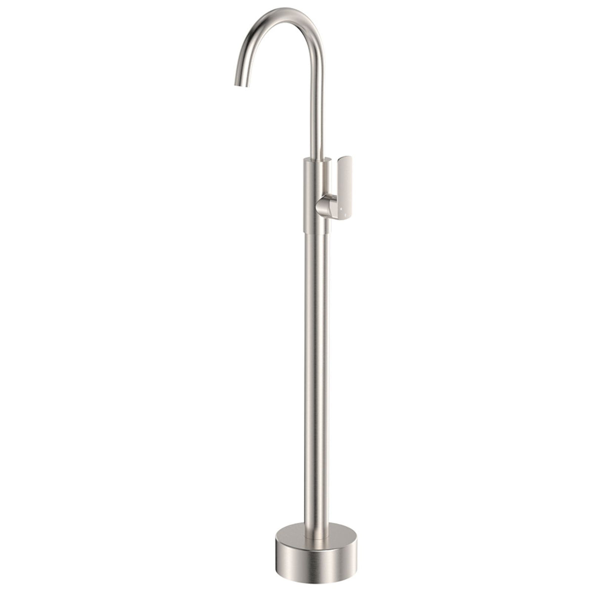 Fienza Tono floor-mounted basin/bath mixer tap in brushed nickel, tall freestanding single-lever design