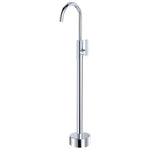 Fienza Tono floor-mounted bath mixer in chrome, shown in a front product view with round base and swivel spout