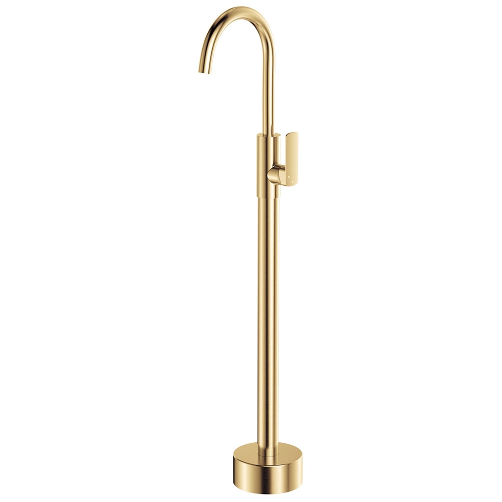 Fienza Tono floor-mounted bath mixer in urban brass, shown in a straight-on product view on white background