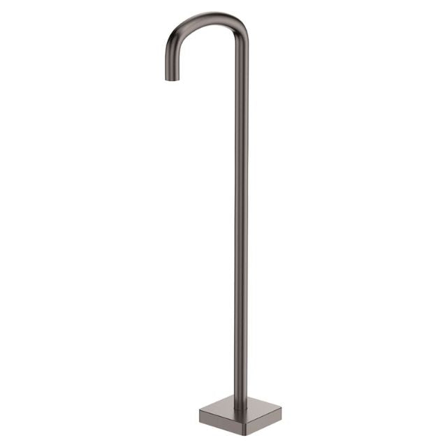 Fienza Tono freestanding floor-mounted bath outlet in gun metal, with curved spout and square base