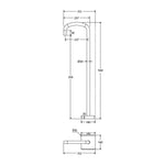 Technical drawing of Fienza Tono floor-mounted bath outlet in gun metal, showing 948mm height and 227mm spout reach