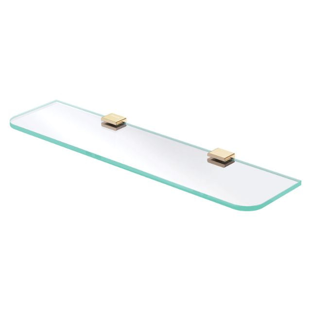 Fienza Tono 500mm glass bathroom shelf with Urban Brass brackets, rectangular clear tempered glass shelf