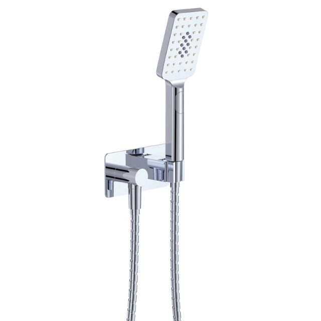 Fienza Tono chrome hand shower with soft square wall bracket and hose, shown on white background