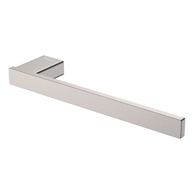 Fienza Tono brushed nickel hand towel holder, rectangular 250mm rail wall mount