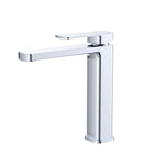 Fienza Tono medium basin mixer tap in chrome, with a square spout and single lever handle, shown on white background