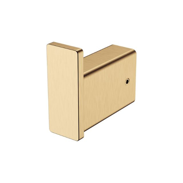 Fienza Tono robe hook in Urban Brass, rectangular wall hook for bathroom towels and robes, front view