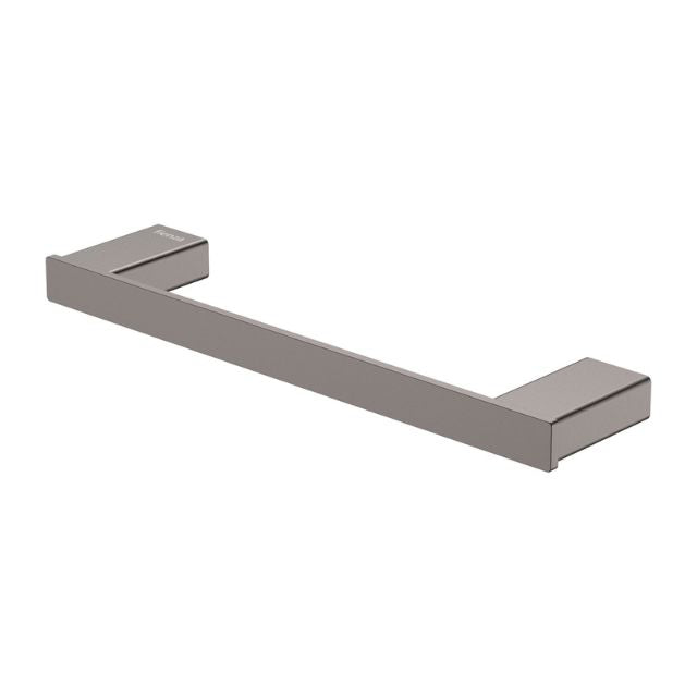 Fienza Tono 300mm single hand towel rail in gun metal, rectangular wall-mounted bathroom accessory
