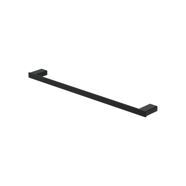 Fienza Tono 610mm single towel rail in matte black, rectangular wall-mounted bathroom accessory