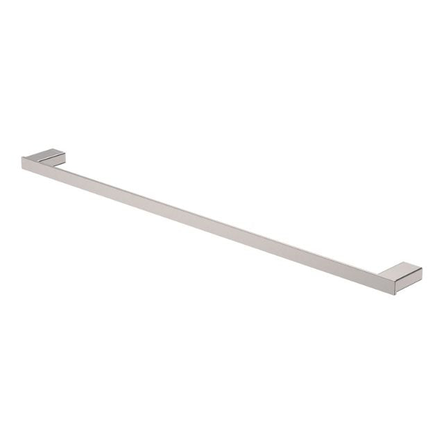 Fienza Tono single towel rail in brushed nickel, 810mm fixed stainless steel rail on white background
