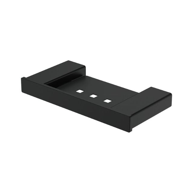 Fienza Tono matte black soap shelf, rectangular stainless steel wall-mounted bathroom accessory with drain slots
