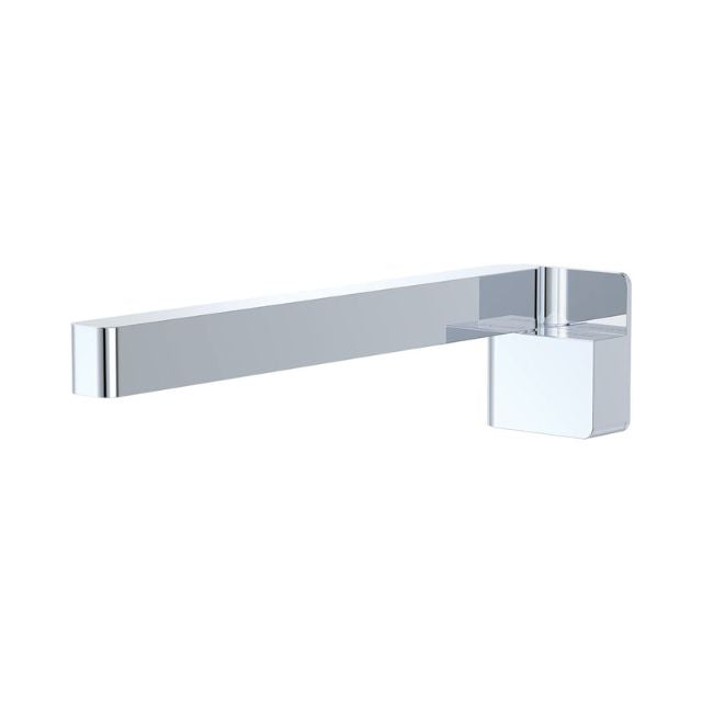 Fienza Tono chrome swivel bath outlet, wall-mounted square spout with long rectangular arm, side view on white background