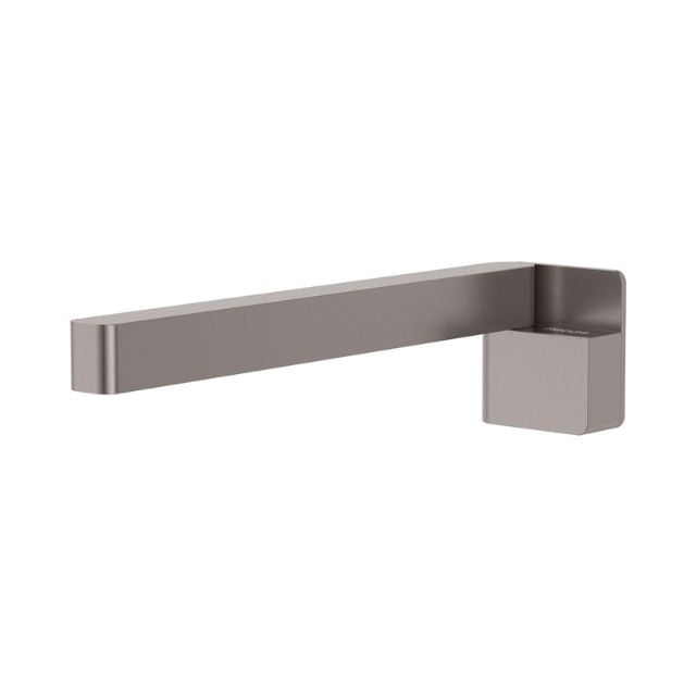 Fienza Tono gun metal swivel bath outlet, wall-mounted square spout on white background