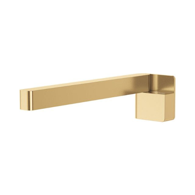 Fienza Tono wall-mounted swivel bath outlet in urban brass, shown on white background with square modern profile