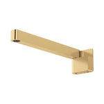 Fienza Tono swivel bath outlet in urban brass, wall-mounted bath spout with square gold finish.