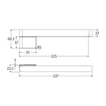 Fienza Tono swivel bath outlet technical drawing in Urban Brass, wall mounted with 225mm reach and 237mm projection