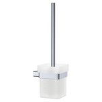 Fienza Tono toilet brush and holder, chrome stainless steel with frosted glass tumbler, wall-mounted rectangular design