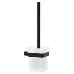Fienza Tono matte black toilet brush holder with frosted glass tumbler and brush handle, wall mounted