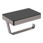Fienza Tono gun metal toilet roll holder with glass shelf, rectangular wall-mounted bathroom accessory