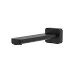 Fienza Tono wall basin/bath outlet in matte black, fixed wall-mounted spout with 180mm reach, shown on white background