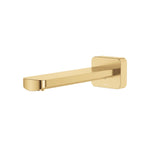 Fienza Tono wall basin/bath outlet in urban brass, 180mm fixed wall spout, shown front on white background