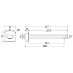 Fienza Tono wall basin/bath outlet technical drawing in Urban Brass, showing 180mm reach and 60mm back plate dimensions