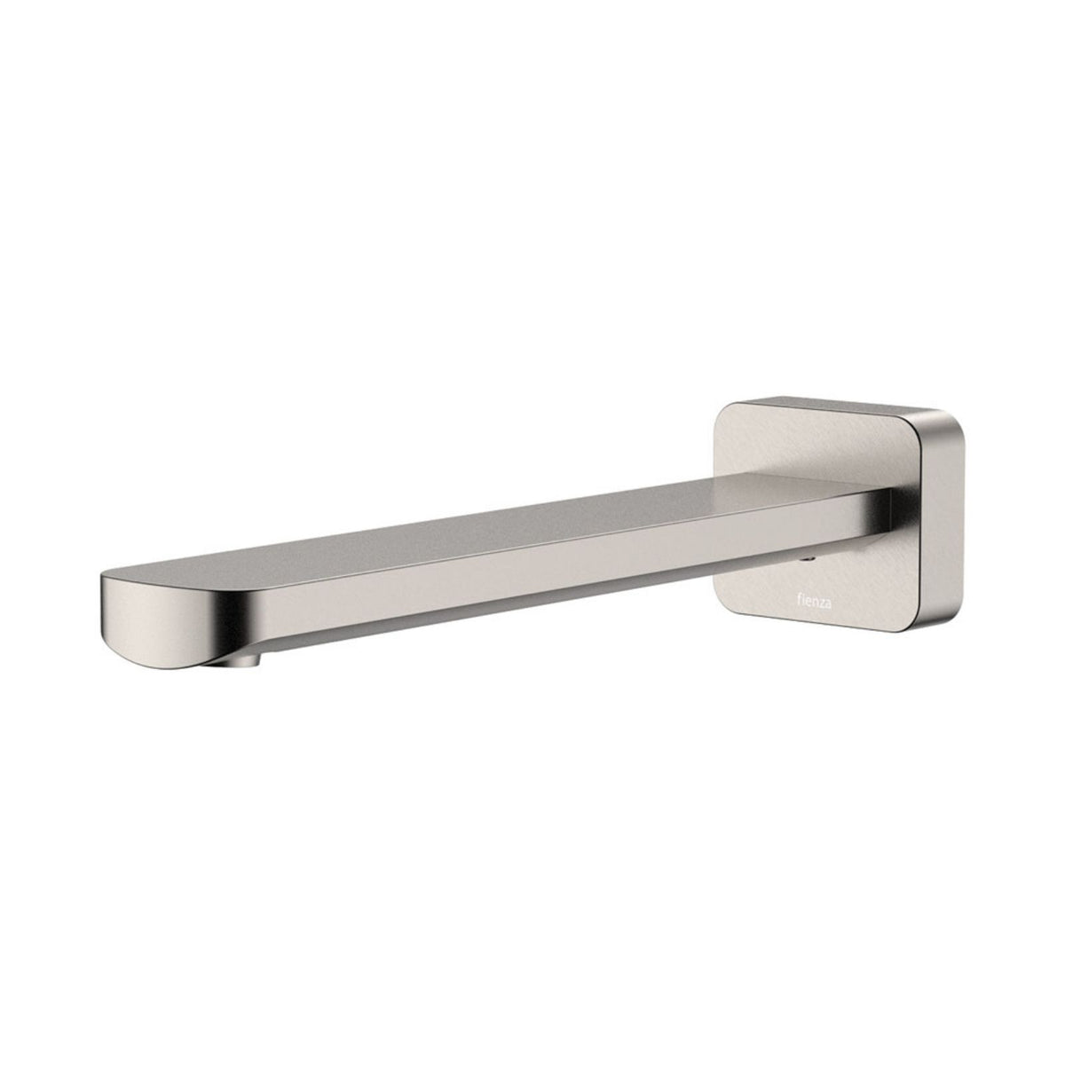 Fienza Tono wall basin/bath outlet, brushed nickel, 220mm fixed spout, wall-mounted tap with square backplate