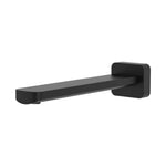 Fienza Tono wall basin/bath outlet in matte black, 220mm wall-mounted spout with square backplate