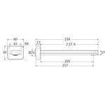 Fienza Tono wall basin/bath outlet technical drawing, Urban Brass, showing 220mm reach and dimensions
