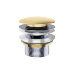 Fienza Universal Pull-Out/Pop-Up bath waste in Urban Brass, showing the brass cap and threaded fitting on white background