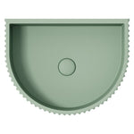 Fienza Valentina sage concrete fluted arch wall basin, top view with round waste hole in centre