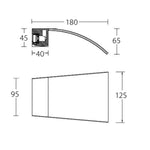 Fienza Vienna waterfall bath outlet technical drawing, chrome wall-mounted spout with 180mm reach and 125mm width dimensions