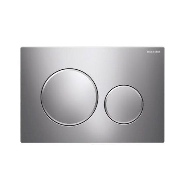 Geberit Sigma 20 chrome concealed toilet flush plate with matt trim, dual-button rectangular design