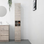 ADP Glacier Lite wall-hung tallboy in light timber finish with open shelf cubbies, shown in a modern bathroom setting