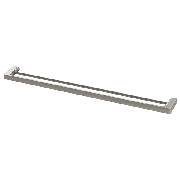 Phoenix Gloss double towel rail in brushed nickel, 800mm, with sleek rectangular wall mounts on a white background