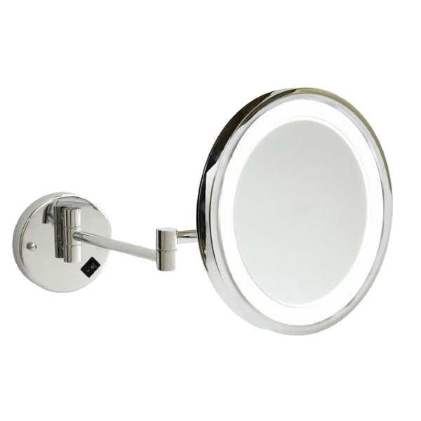 Thermogroup Ablaze chrome LED magnifying shaving mirror, wall-mounted with round 5x magnifier and arm folded out