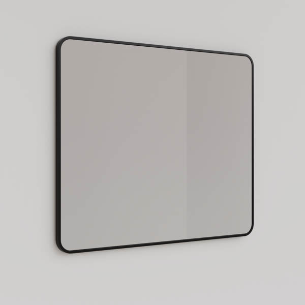 Ingrain rectangular mirror with matte black framed edge, wall hung in landscape orientation on a light wall