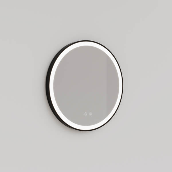 Ingrain round matte black framed frontlit LED mirror with wall-hung design