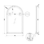 Technical drawing of Ingrain Timber Framed Arch Mirror, showing 600 x 1000mm dimensions and wall-hung mounting details