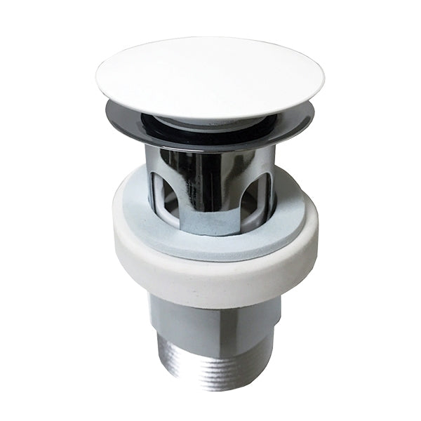 ADP universal ultra mushroom basin waste, gloss white and chrome, front view on white background
