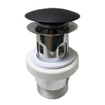 ADP Universal Ultra mushroom basin waste in matte black and chrome, front view with 40mm threaded fitting